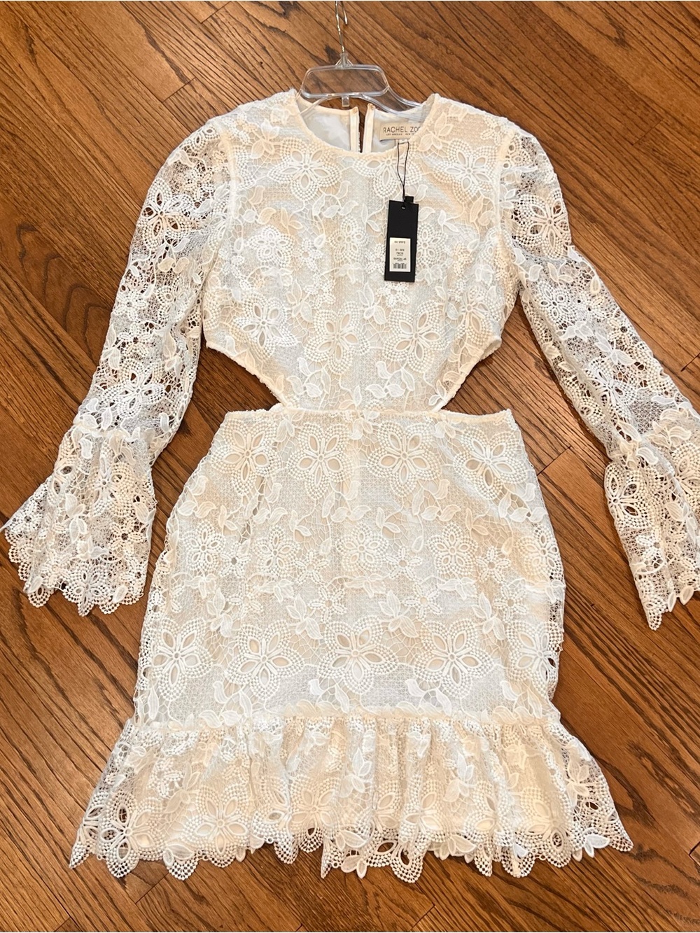 Rachel Zoe Ivory Floral Lace Long-Sleeve Cutout Mini Dress